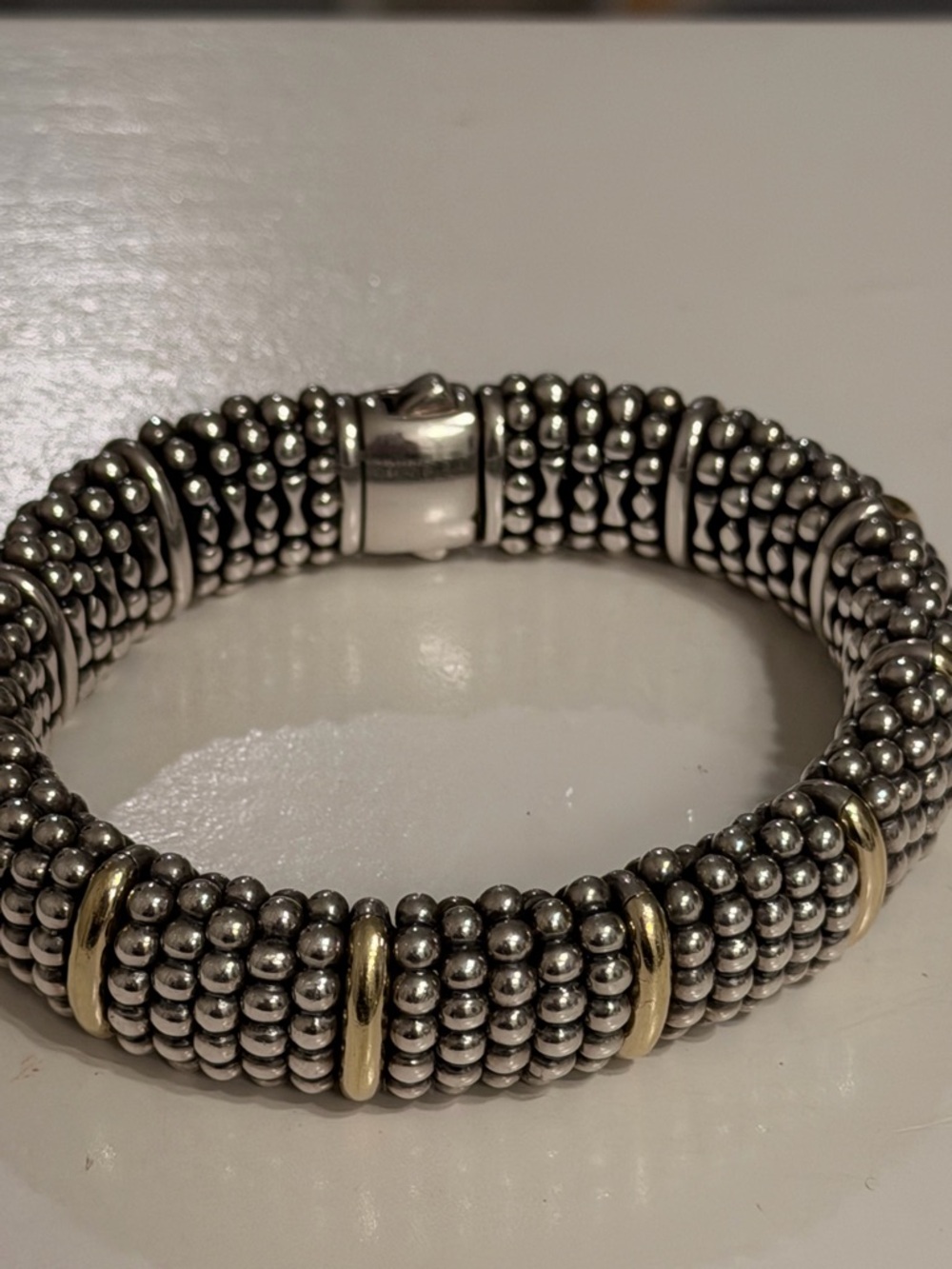 Gold Station Caviar Bracelet | 15mm | 18k & Sterling Silver - Picture 9 of 12